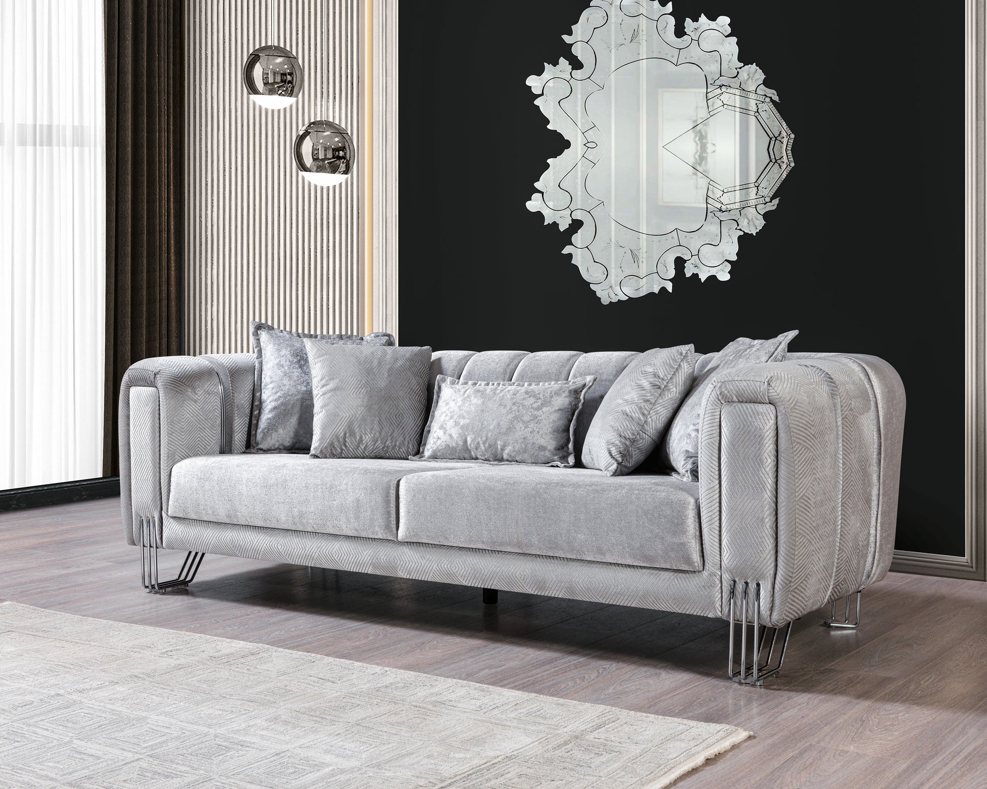 Santana Silver Velvet Sofa 89" & Loveseat 69"