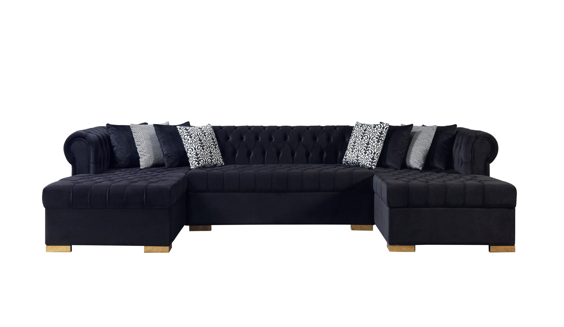 Lauren Black Velvet Double Chaise 136" Sectional