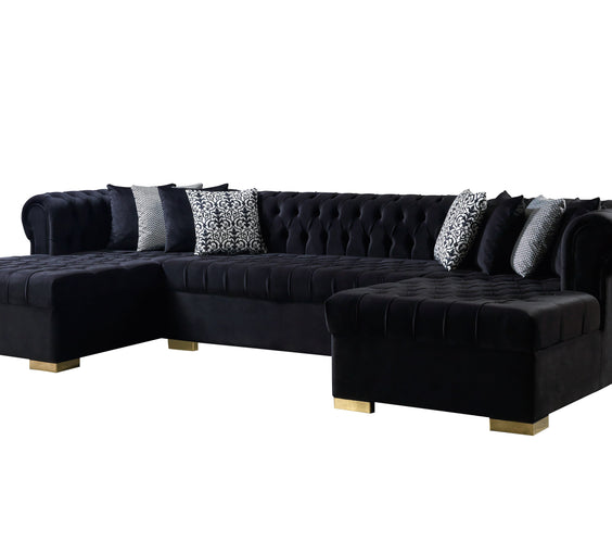 Lauren Black Velvet Double Chaise 136