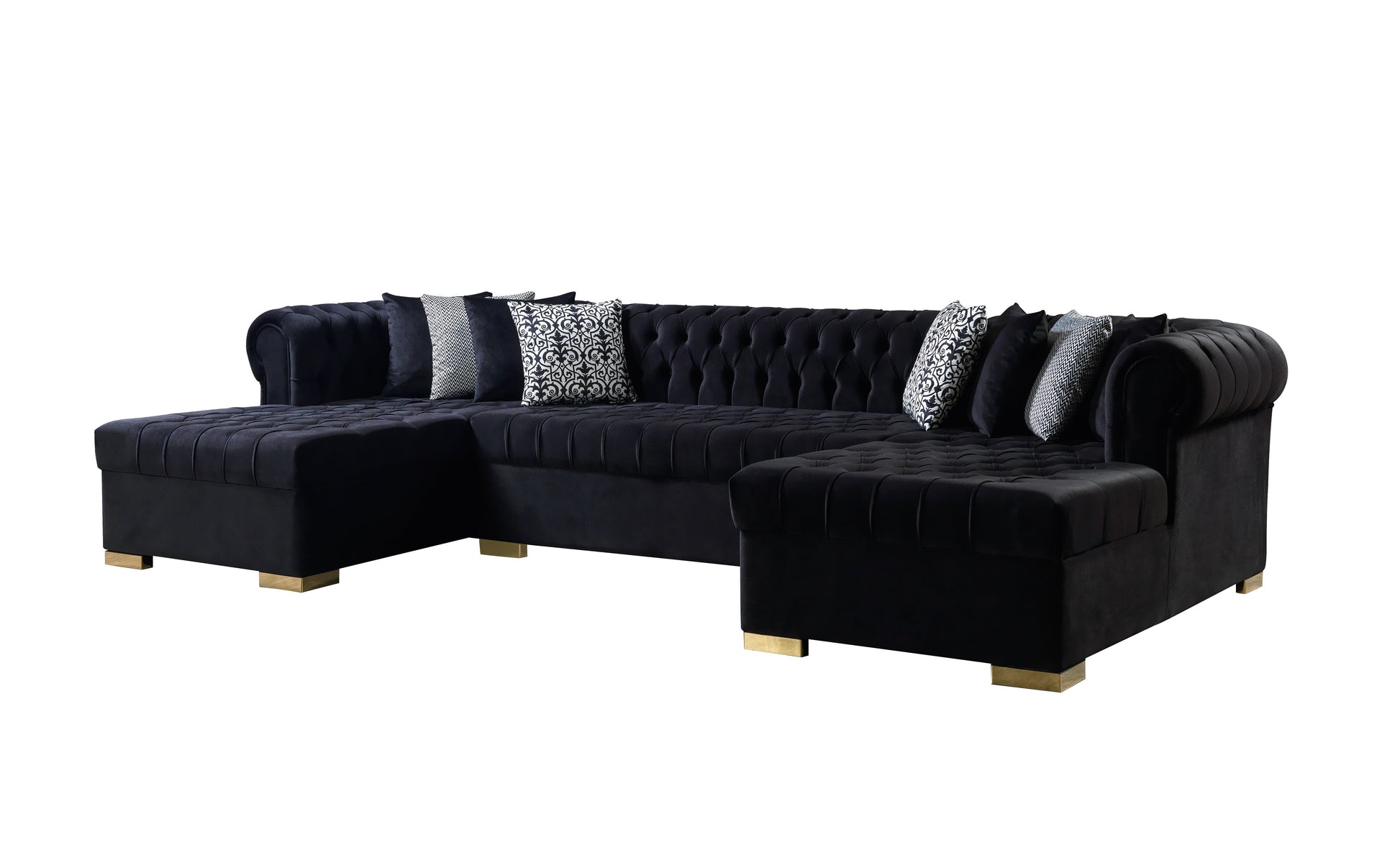 Lauren Black Velvet Double Chaise 136" Sectional