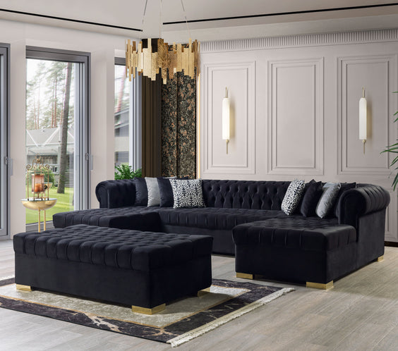 Lauren Black Velvet Double Chaise 136