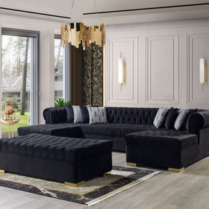 Lauren Black Velvet Double Chaise 136