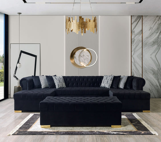 Lauren Black Velvet Double Chaise 136