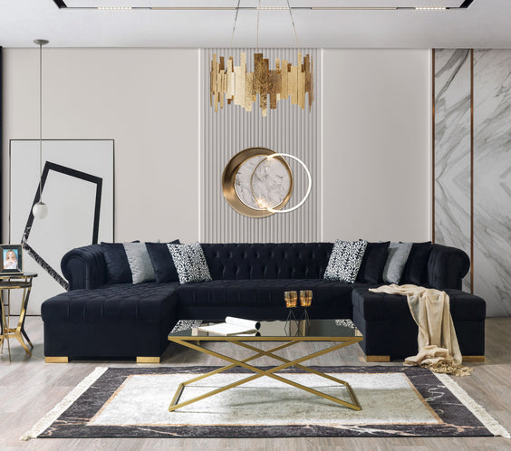 Lauren Black Velvet Double Chaise 136