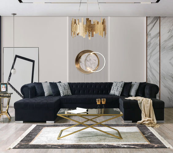 Lauren Black Velvet Double Chaise 136