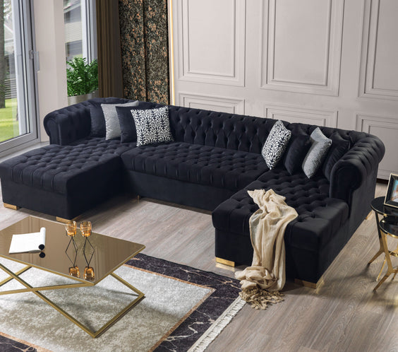 Lauren Black Velvet Double Chaise 136