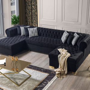 Lauren Black Velvet Double Chaise 136