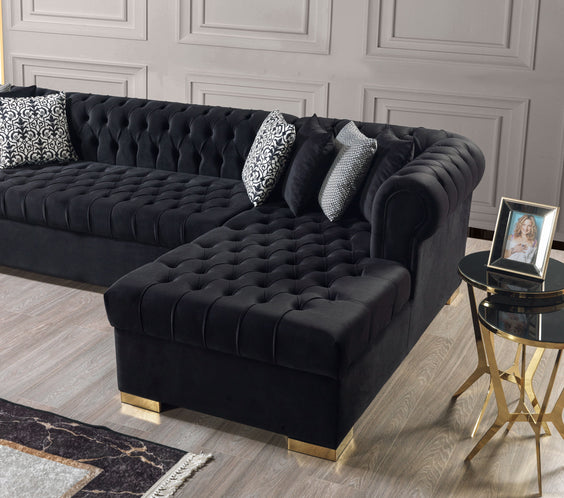 Lauren Black Velvet Double Chaise 136
