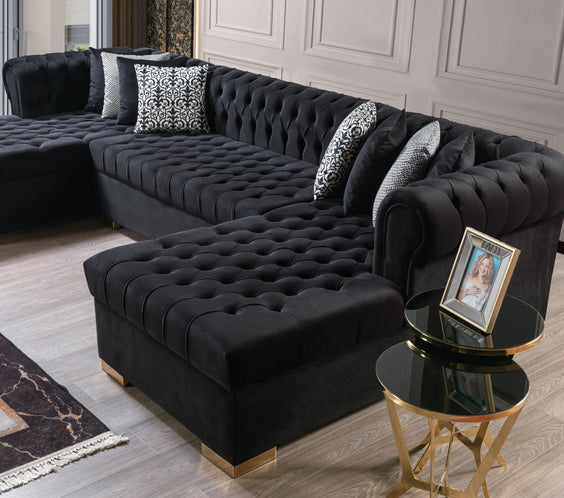 Lauren Black Velvet Double Chaise 136