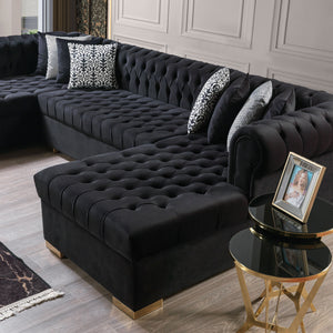 Lauren Black Velvet Double Chaise 136