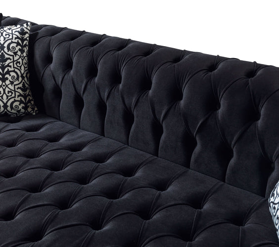 Lauren Black Velvet Double Chaise 136
