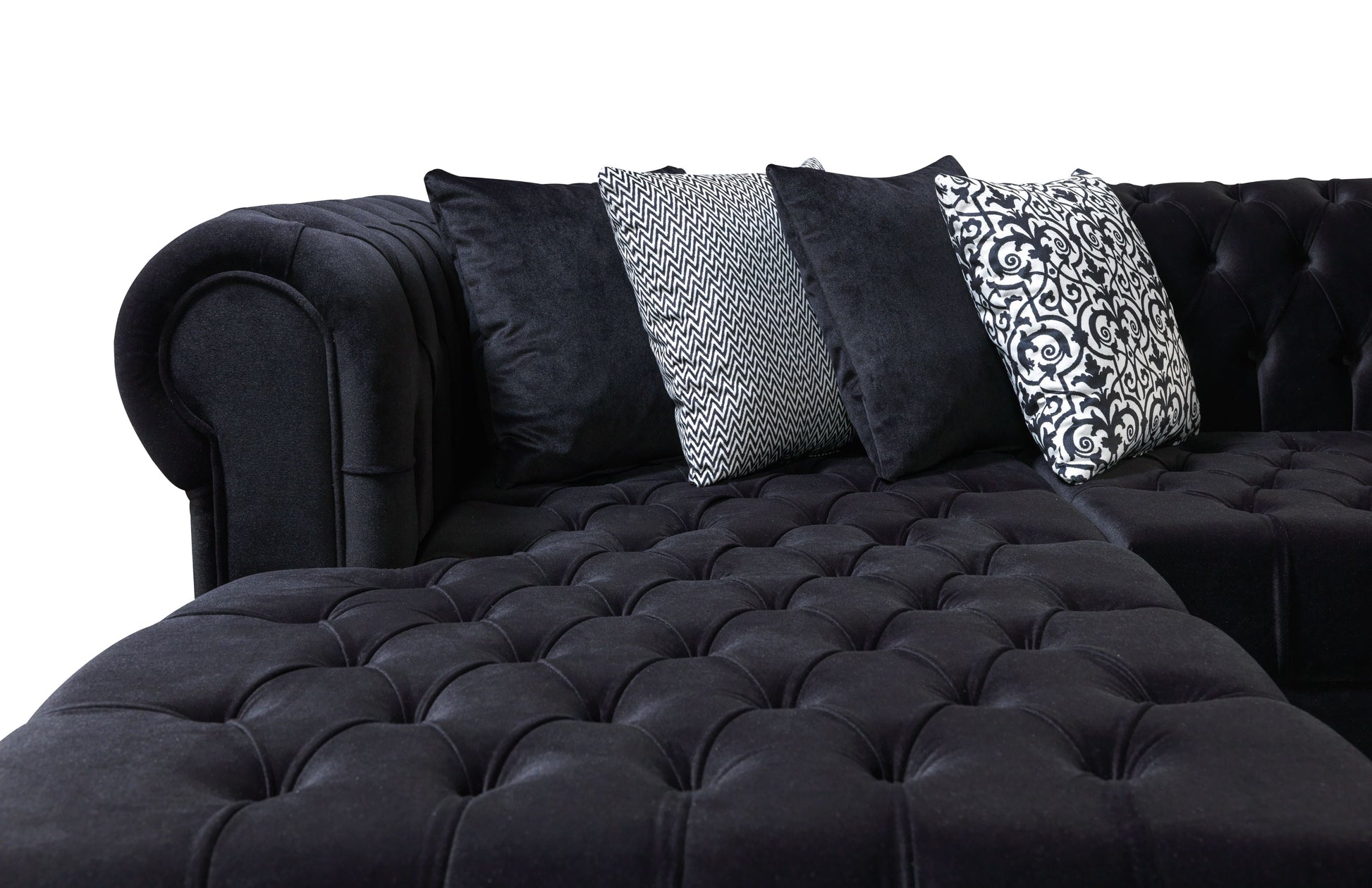 Lauren Black Velvet Double Chaise 136" Sectional