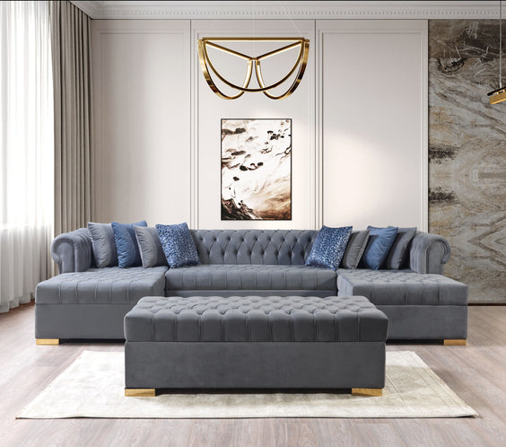 Lauren Gray Velvet Double Chaise 136