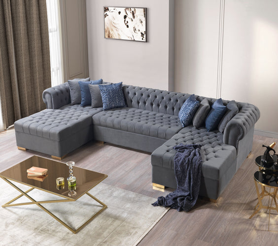 Lauren Gray Velvet Double Chaise 136