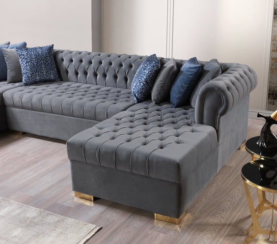 Lauren Gray Velvet Double Chaise 136