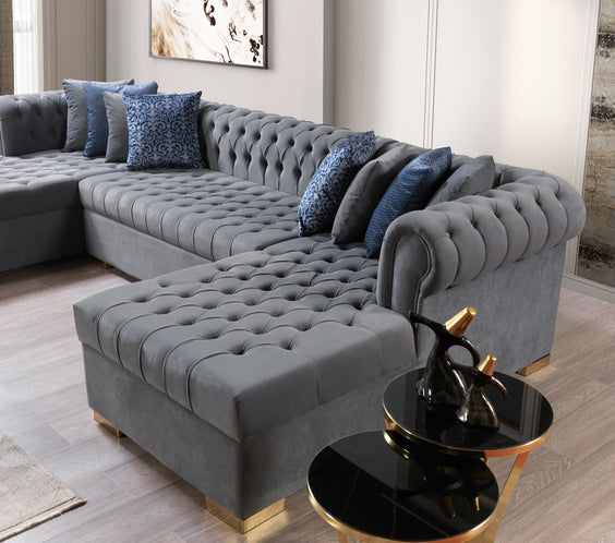 Lauren Gray Velvet Double Chaise 136