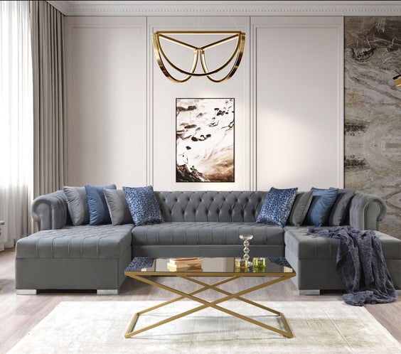 Lauren Gray Velvet Double Chaise 136