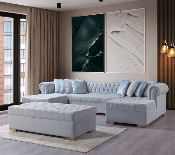 Lauren Pearl Velvet Double Chaise 136