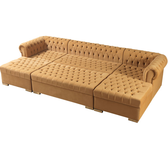 Lauren Mustard Velvet Double Chaise 136