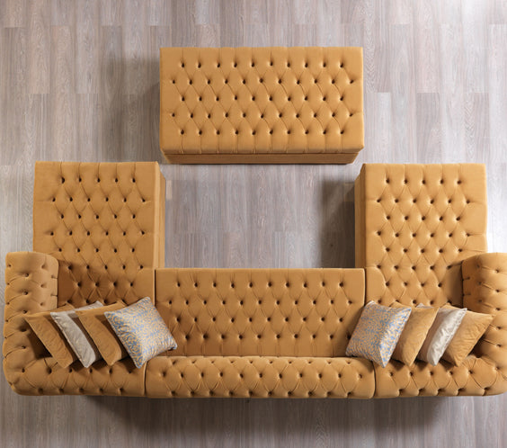 Lauren Mustard Velvet Double Chaise 136