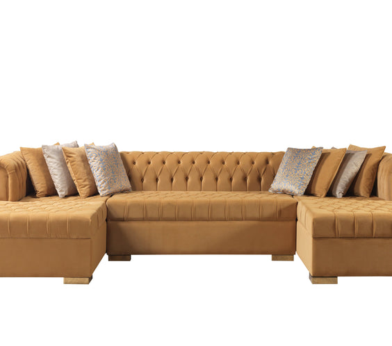 Lauren Mustard Velvet Double Chaise 136