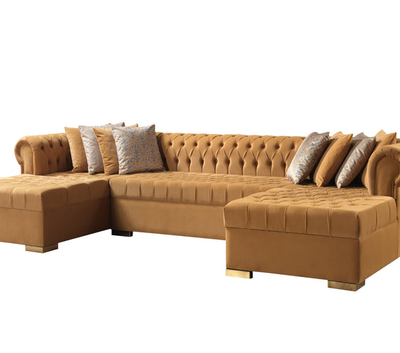 Lauren Mustard Velvet Double Chaise 136