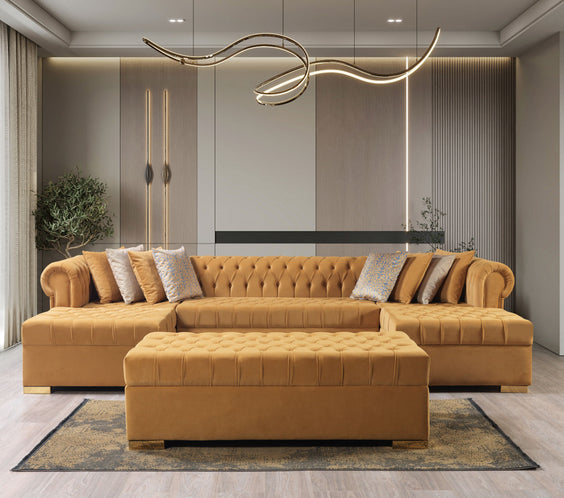 Lauren Mustard Velvet Double Chaise 136
