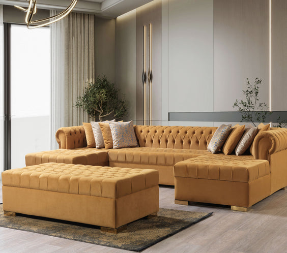 Lauren Mustard Velvet Double Chaise 136