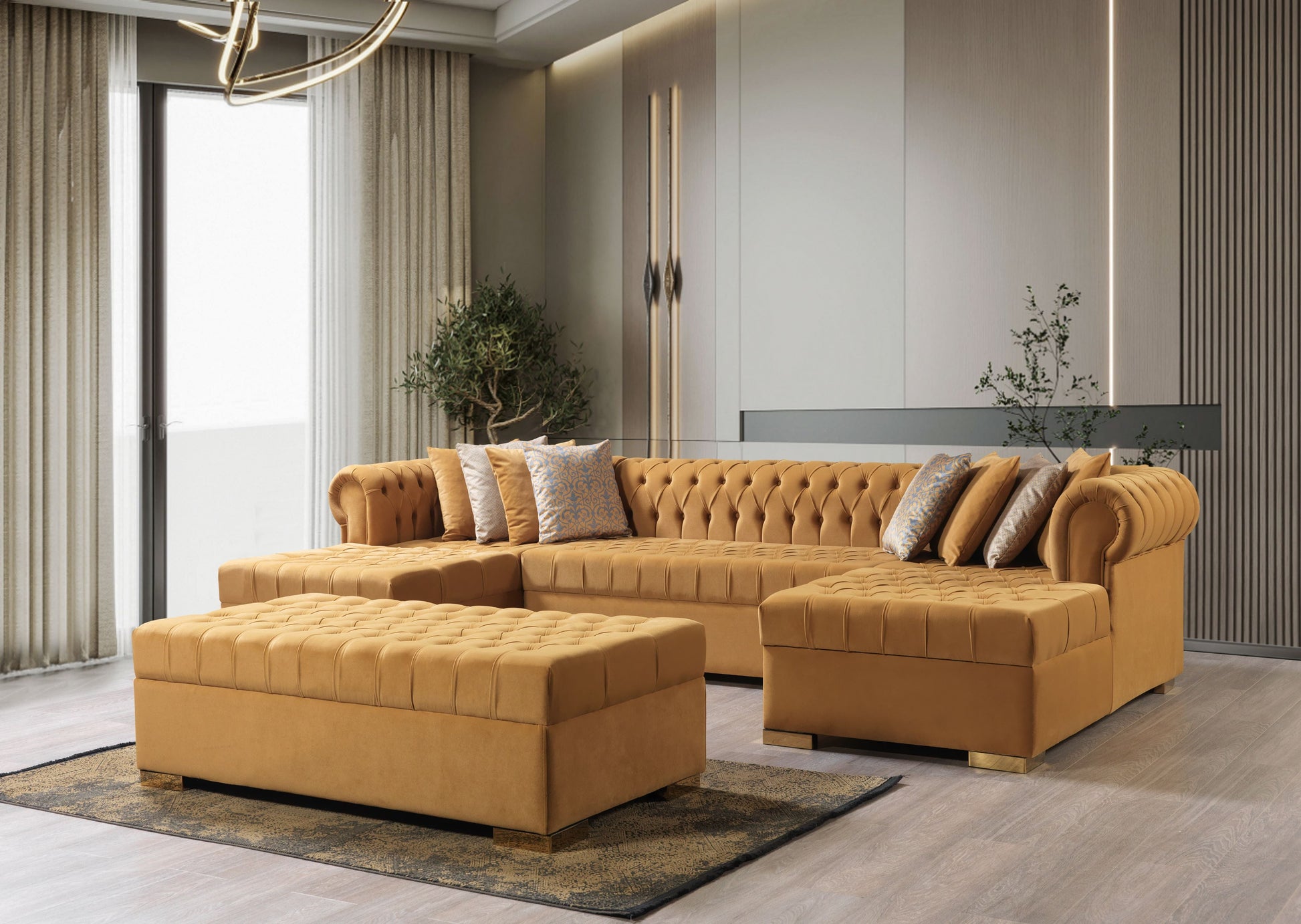 Lauren Mustard Velvet Double Chaise 136" Sectional