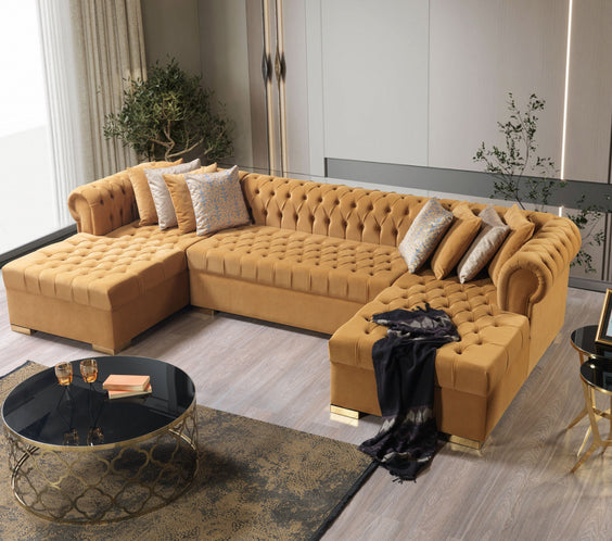Lauren Mustard Velvet Double Chaise 136