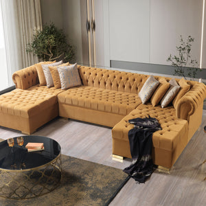 Lauren Mustard Velvet Double Chaise 136