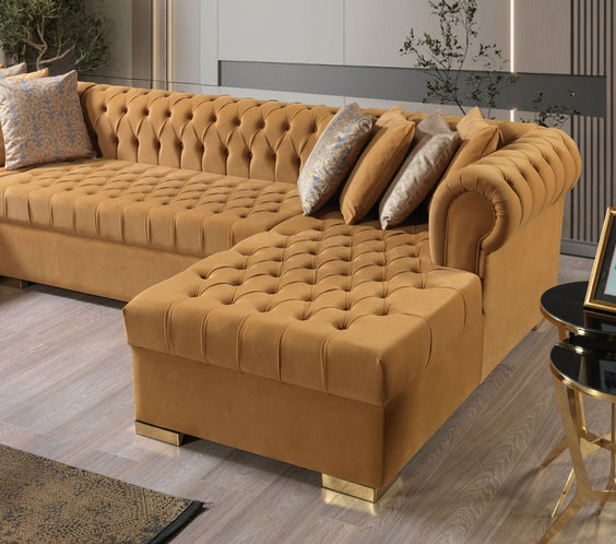 Lauren Mustard Velvet Double Chaise 136