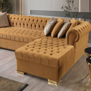 Lauren Mustard Velvet Double Chaise 136