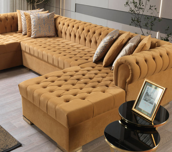 Lauren Mustard Velvet Double Chaise 136
