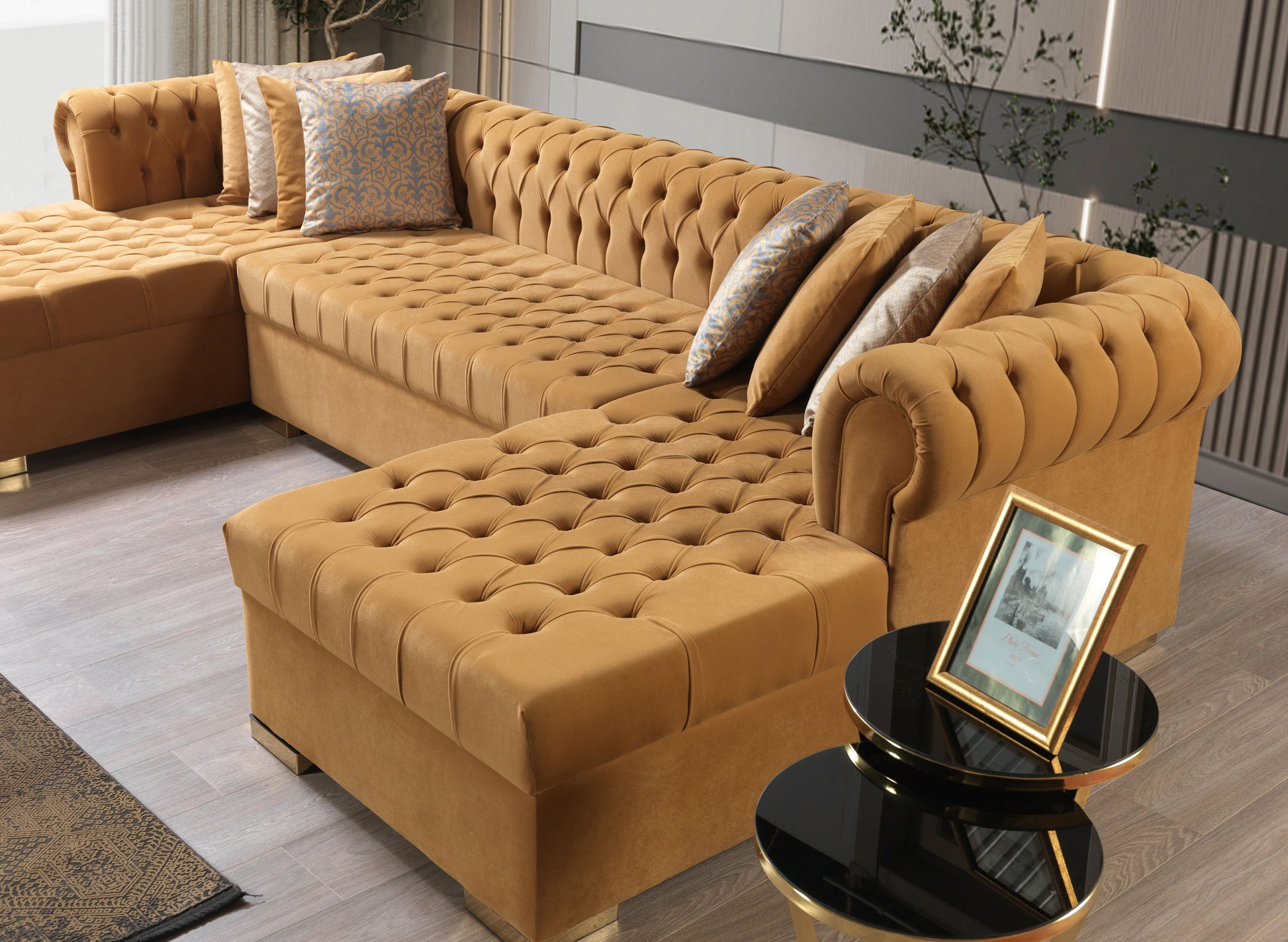 Lauren Mustard Velvet Double Chaise 136" Sectional