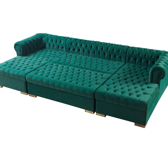 Lauren Green Velvet Double Chaise 136