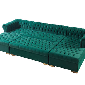 Lauren Green Velvet Double Chaise 136