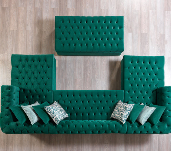 Lauren Green Velvet Double Chaise 136