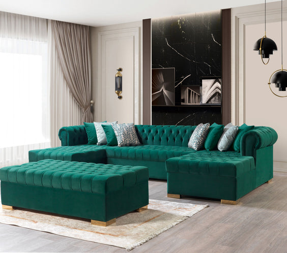 Lauren Green Velvet Double Chaise 136
