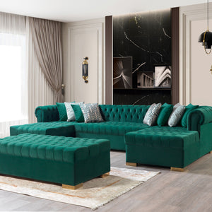 Lauren Green Velvet Double Chaise 136