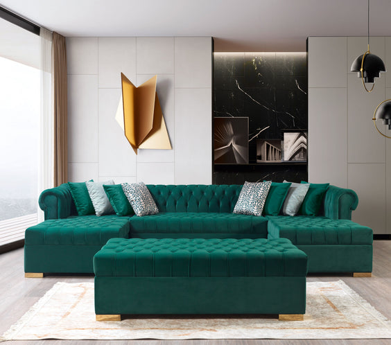 Lauren Green Velvet Double Chaise 136
