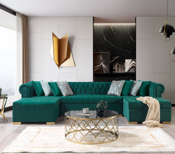 Lauren Green Velvet Double Chaise 136