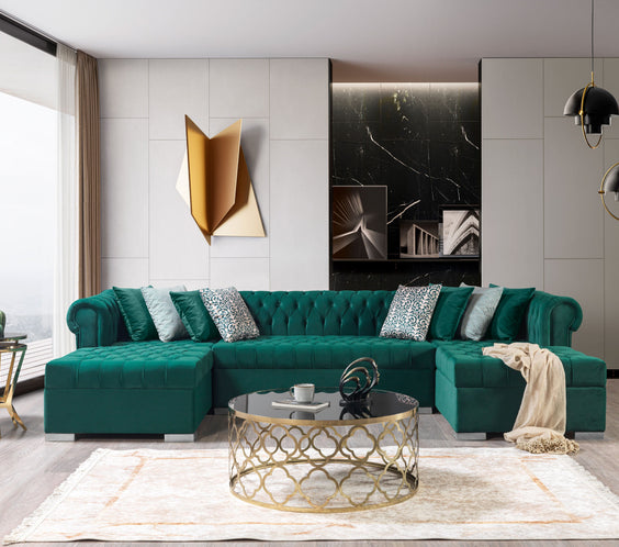 Lauren Green Velvet Double Chaise 136