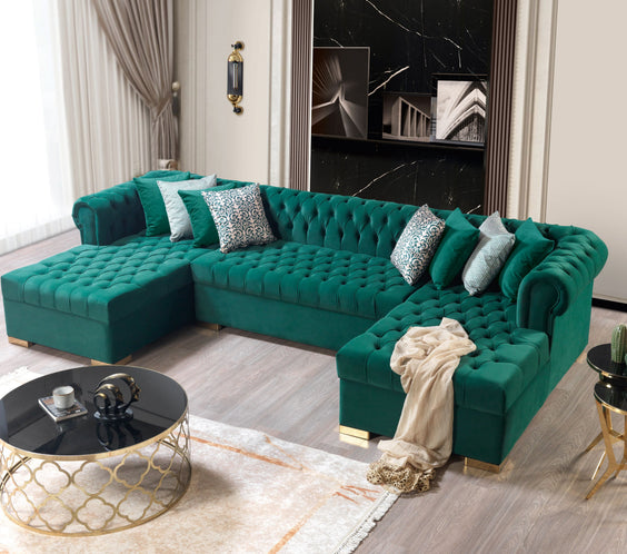 Lauren Green Velvet Double Chaise 136