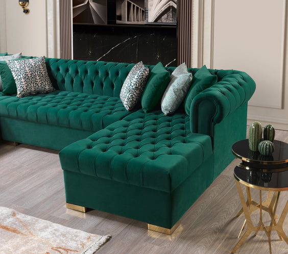 Lauren Green Velvet Double Chaise 136