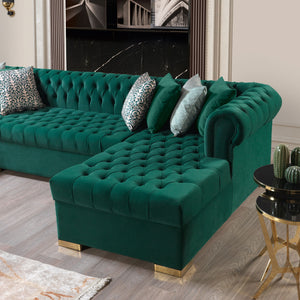 Lauren Green Velvet Double Chaise 136