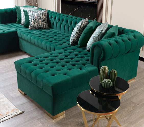 Lauren Green Velvet Double Chaise 136