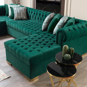 Lauren Green Velvet Double Chaise 136