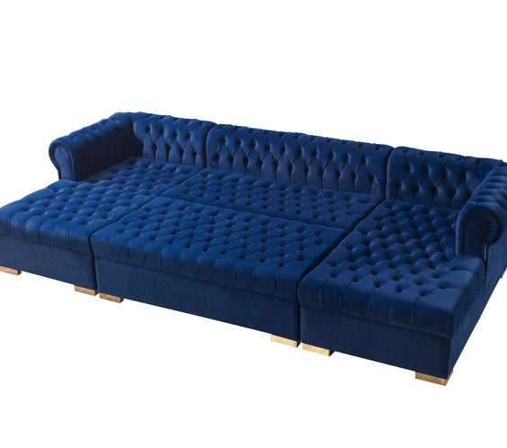 Lauren Navy Velvet Double Chaise 136