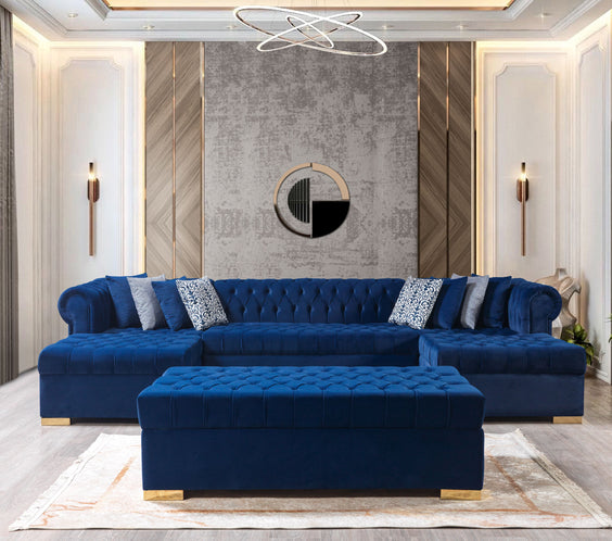 Lauren Navy Velvet Double Chaise 136